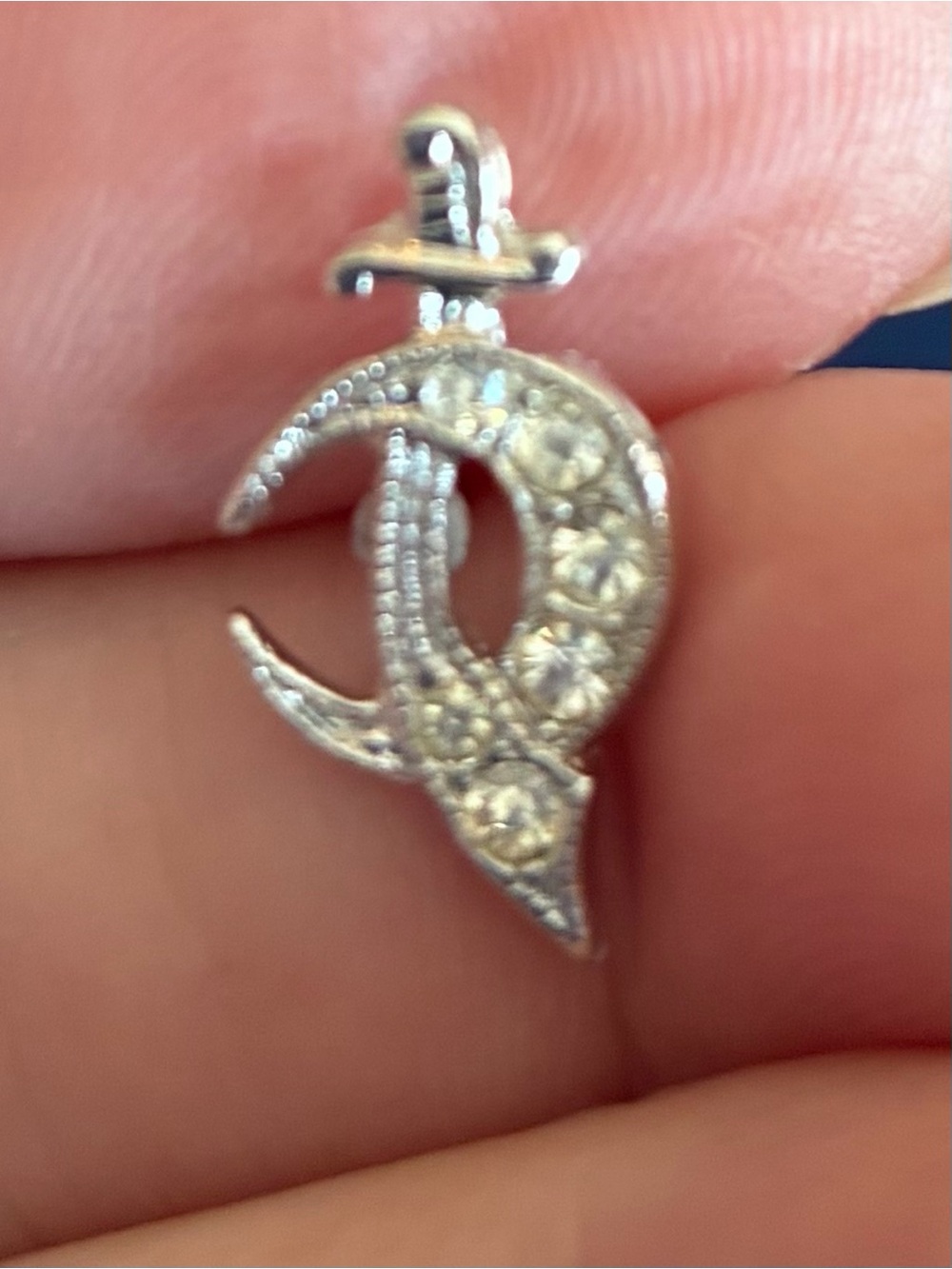 Source Unknown Silver-Tone Crescent Dagger Pendant with Clear Stones